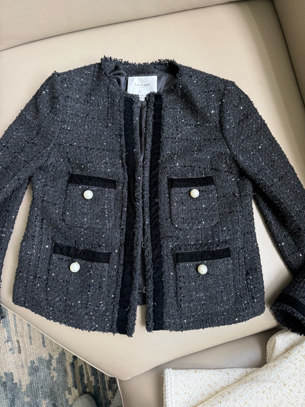 LK Bennett Black Tweed Pearl-Button Jacket